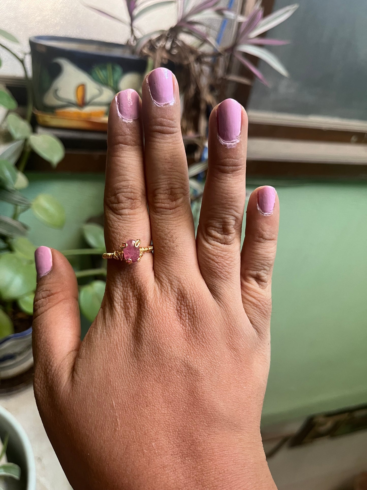 Anillo zafiro rosa mini
